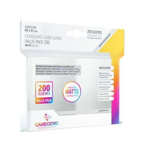 Gamegenic Standard Card Game Value Pack 200 Matte Sleeves - for cards 64 x 89 mm