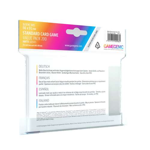 Gamegenic Standard Card Game Value Pack 200 Matte Sleeves - for cards 64 x 89 mm