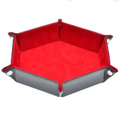 Leatherette & Velvet Hex Dice Tray (Black with Red)