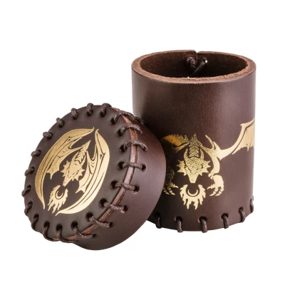 Flying Dragon Brown & Golden Leather Dice Cup