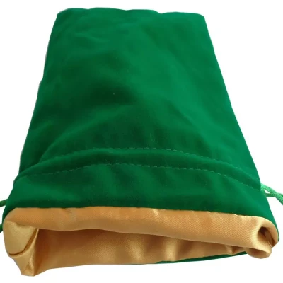 Green Velvet Dice Bag with Gold Satin Lining - 6x8