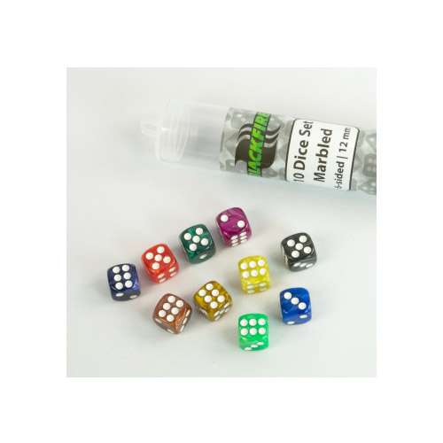 Blackfire Dice: 12 mm marbled D6 in Tube (10 Dice)