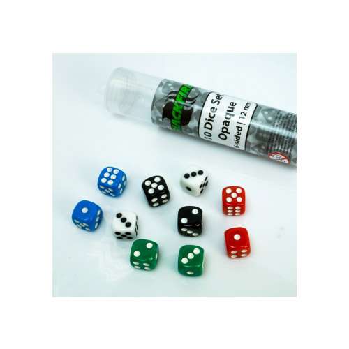 Blackfire Dice: 12 mm opaque D6 in Tube (10 Dice)