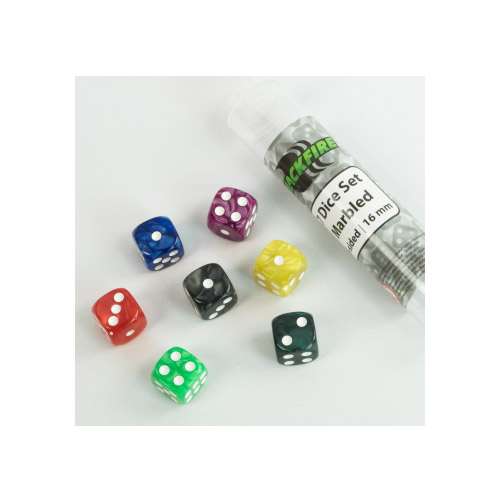 Blackfire Dice: 16 mm marbled D6 in Tube (7 Dice)