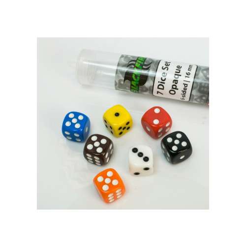 Blackfire Dice: 16 mm opaque D6 in Tube (7 Dice)