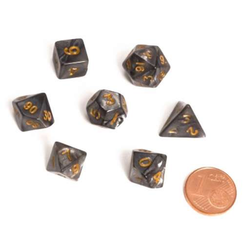 Blackfire Dice: 9-12 mm Fairy Dice RPG Set - Marbled Black (7 Dice)