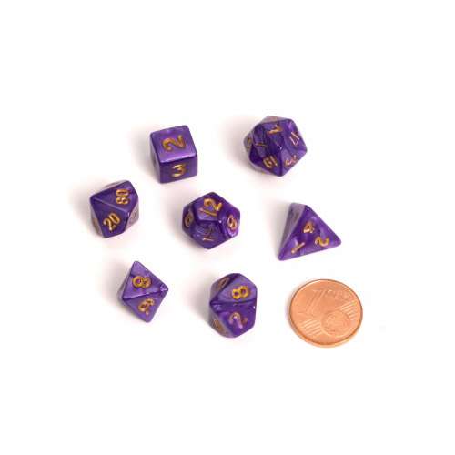 Blackfire Dice: 9-12 mm Fairy Dice RPG Set - Marbled Purple (7 Dice)