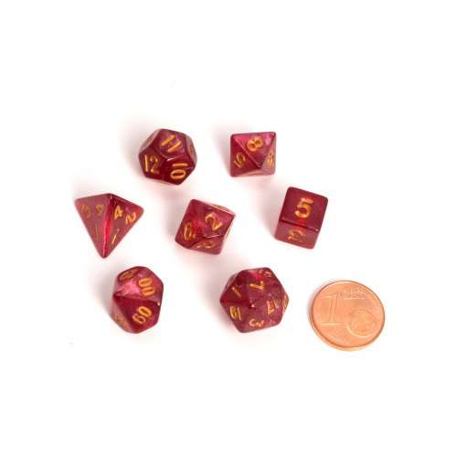 Blackfire Dice: 9-12 mm Fairy Dice RPG Set - Marbled Red (7 Dice)