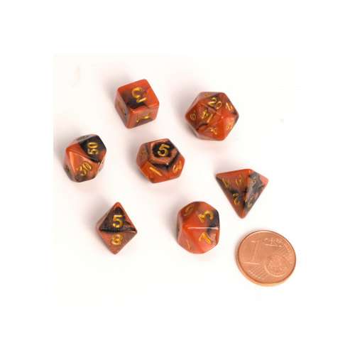 Blackfire Dice: 9-12 mm Fairy Dice RPG Set - BiColor Black Orange (7 Dice)