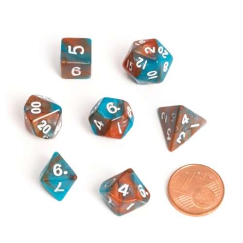 Blackfire Dice: 9-12 mm Fairy Dice RPG Set - BiColor Orange Blue (7 Dice)