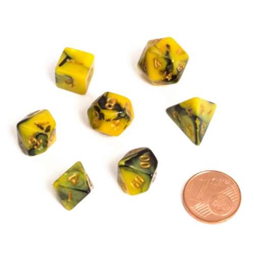 Blackfire Dice: 9-12 mm Fairy Dice RPG Set - BiColor Yellow Black (7 Dice)