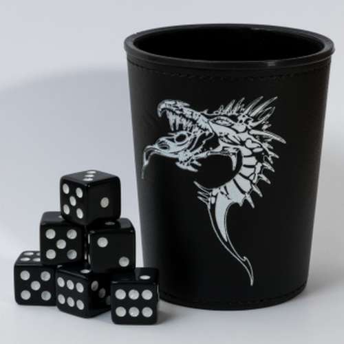 Blackfire Dice Cup + 6 Dice - Black /w Dragon Emblem