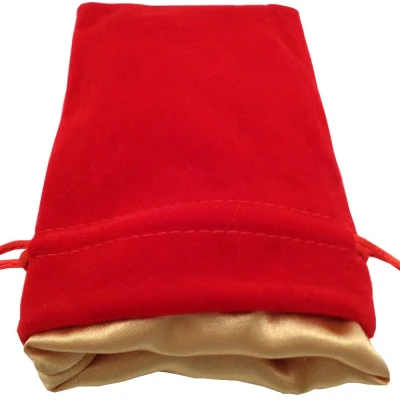 Red Velvet Dice Bag with Gold Satin Lining - 4x6