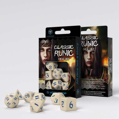 Classic Runic Beige & Blue Dice Set (7)