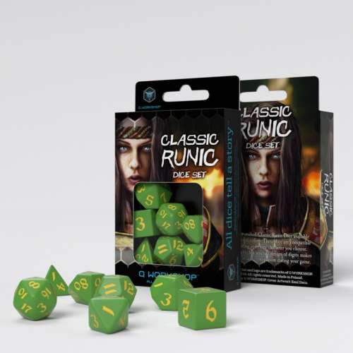 Classic Runic Green & Yellow Dice Set (7)