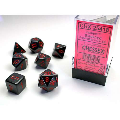 Chessex Opaque Polyhedral 7-Die Set - Black w/red