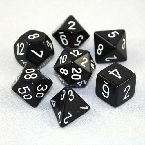 Chessex Opaque Polyhedral 7-Die Set - Black w/white