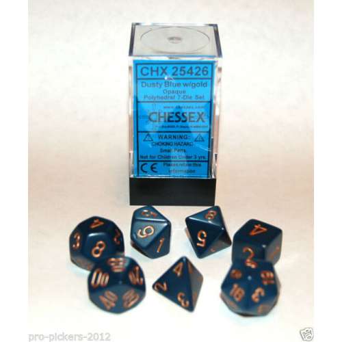 Chessex Opaque Polyhedral 7-Die Set - Dusty Blue w/copper