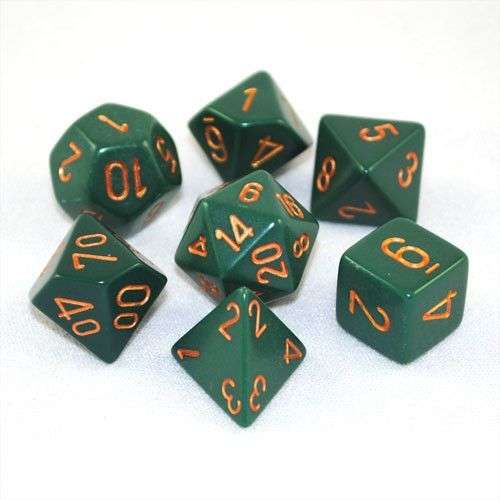 Chessex Opaque Polyhedral 7-Die Set - Dusty Green w/copper