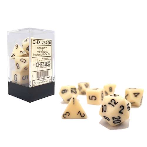 Chessex Opaque Polyhedral 7-Die Set - Ivory w/black
