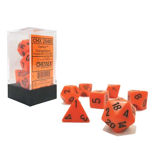 Chessex Opaque Polyhedral 7-Die Set - Orange w/black