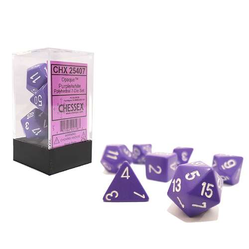 Chessex Opaque Polyhedral 7-Die Set - Purple w/white