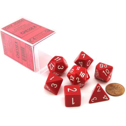 Chessex Opaque Polyhedral 7-Die Set - Red w/white