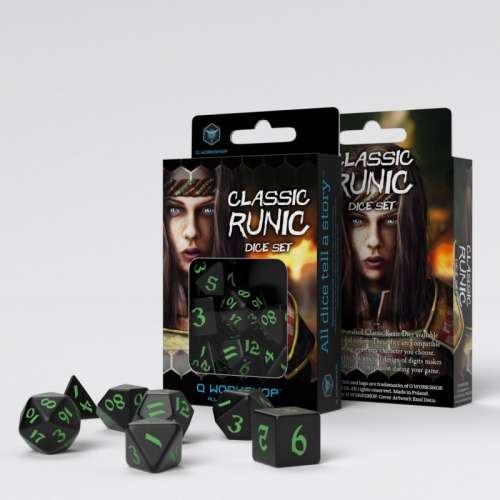 Classic Runic Black & Green Dice Set (7)