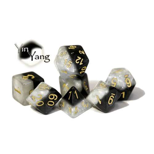 Halfsies Dice -  Yin Yang (7 Dice Polyhedral Set)