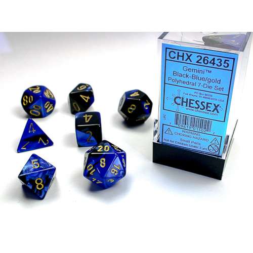 Chessex Gemini Polyhedral 7-Die Set - Black-Blue w/gold