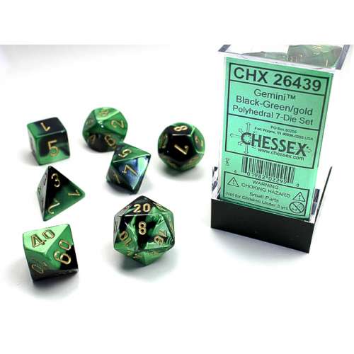 Chessex Gemini Polyhedral 7-Die Set - Black-Green w/gold