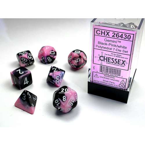Chessex Gemini Polyhedral 7-Die Set - Black-Pink w/white