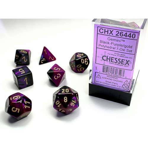 Chessex Gemini Polyhedral 7-Die Set - Black-Purple w/gold
