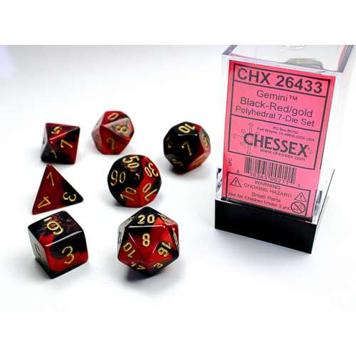 Chessex Gemini Polyhedral 7-Die Set - Black-Red w/gold
