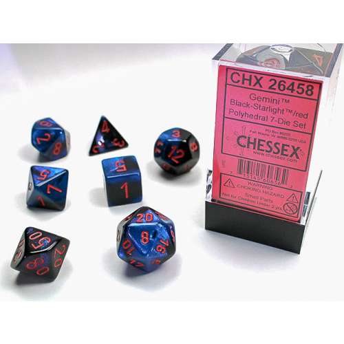 Chessex Gemini Polyhedral 7-Die Set - Black-Starlight w/red
