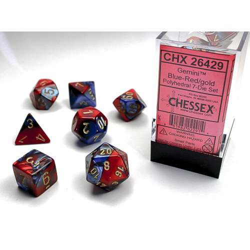 Chessex Gemini Polyhedral 7-Die Set - Blue-Red w/gold