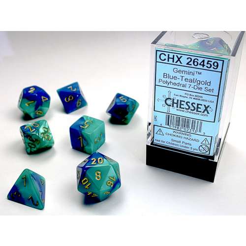 Chessex Gemini Polyhedral 7-Die Set - Blue-Teal w/gold