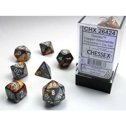 Chessex Gemini Polyhedral 7-Die Set - Copper-Steel w/white