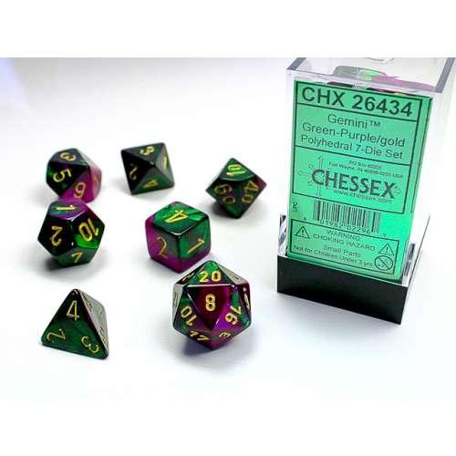 Chessex Gemini Polyhedral 7-Die Set - Green-Purple w/gold