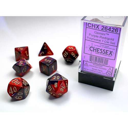 Chessex Gemini Polyhedral 7-Die Set - Purple-Red w/gold