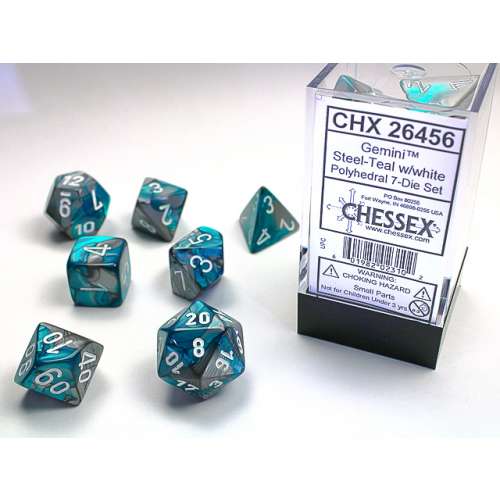 Chessex Gemini Polyhedral 7-Die Set - Steel-Teal w/white