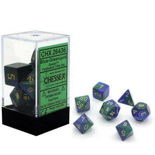 Chessex Gemini Polyhedral 7-Die Set - Blue-Green w/gold