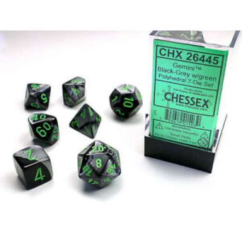 Chessex Gemini Polyhedral 7-Die Set - Black-Grey w/green