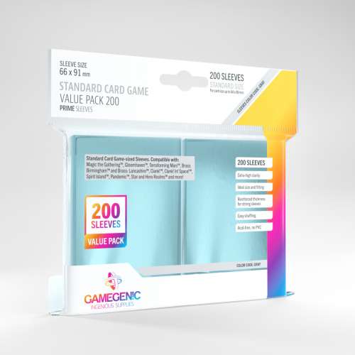 Gamegenic Standard Card Game Value Pack 200 Prime Sleeves (Clear) - for cards 64 x 89 mm