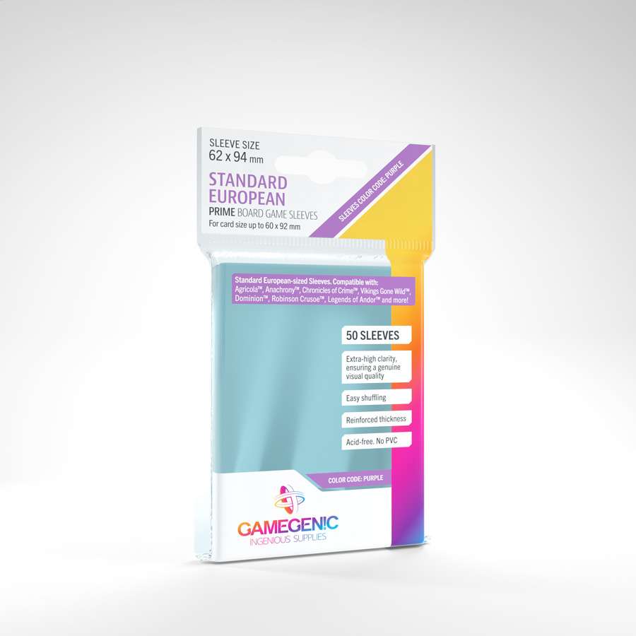 Gamegenic Standard European Prime Board Game Sleeves (Clear) - for cards 60 x 92 mm
